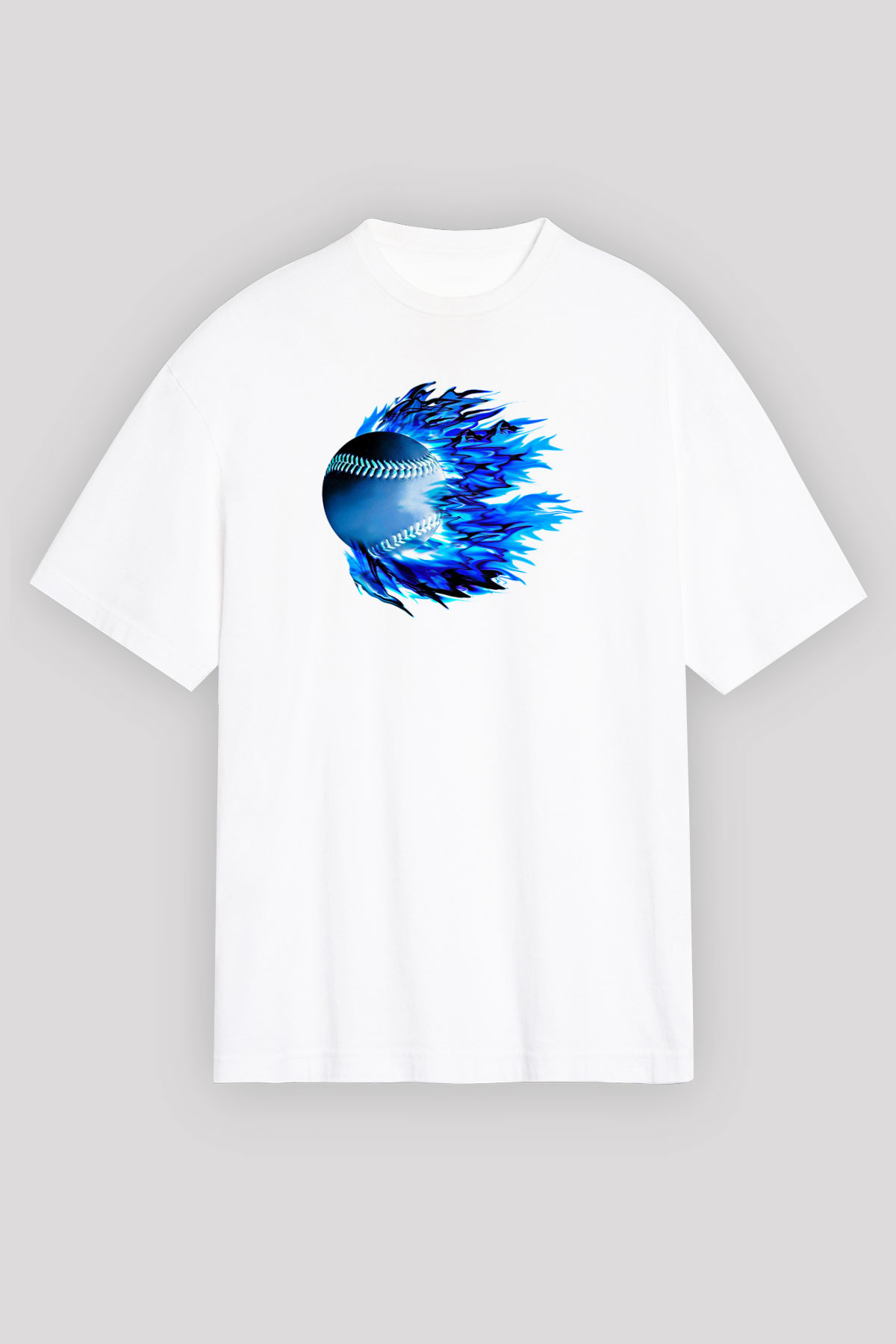 Beyzbol Baskılı Unisex Beyaz Oversize Tişört - Tshirt