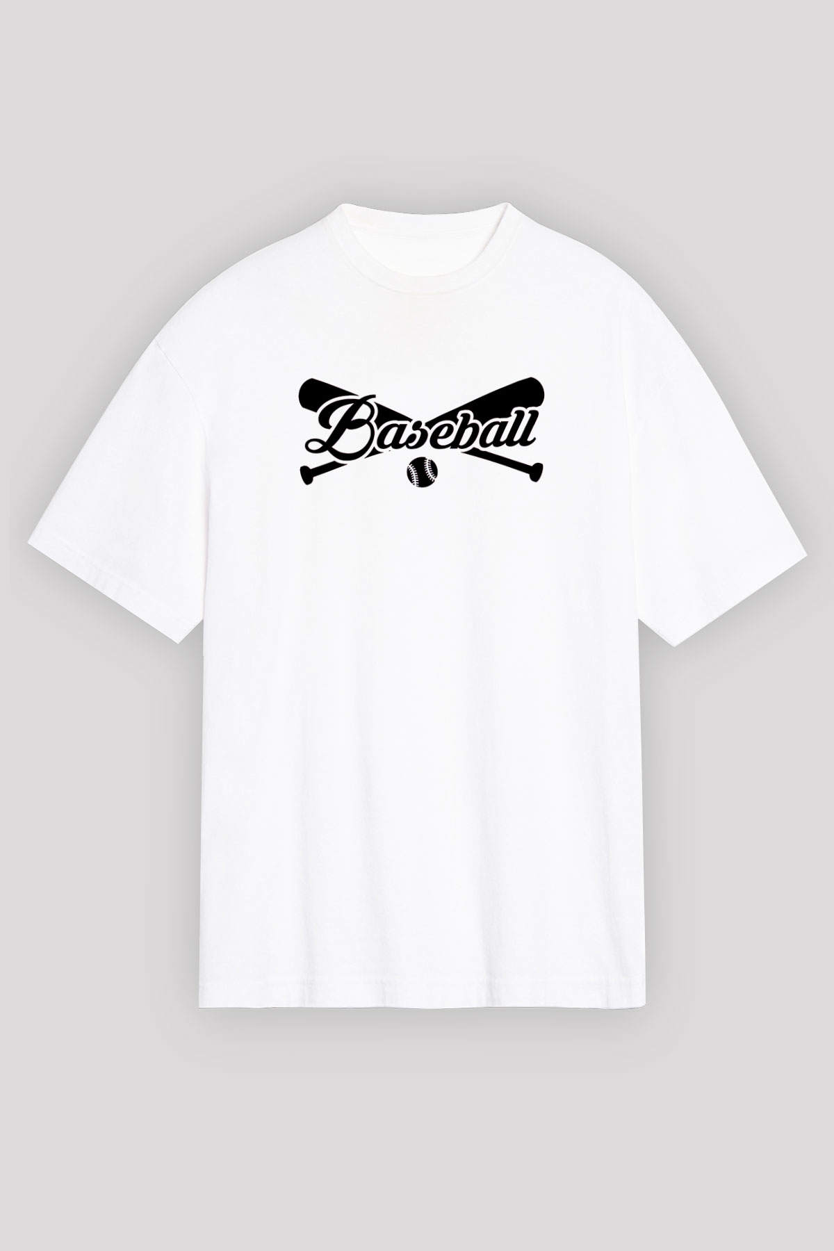 Beyzbol Baskılı Unisex Beyaz Oversize Tişört - Tshirt