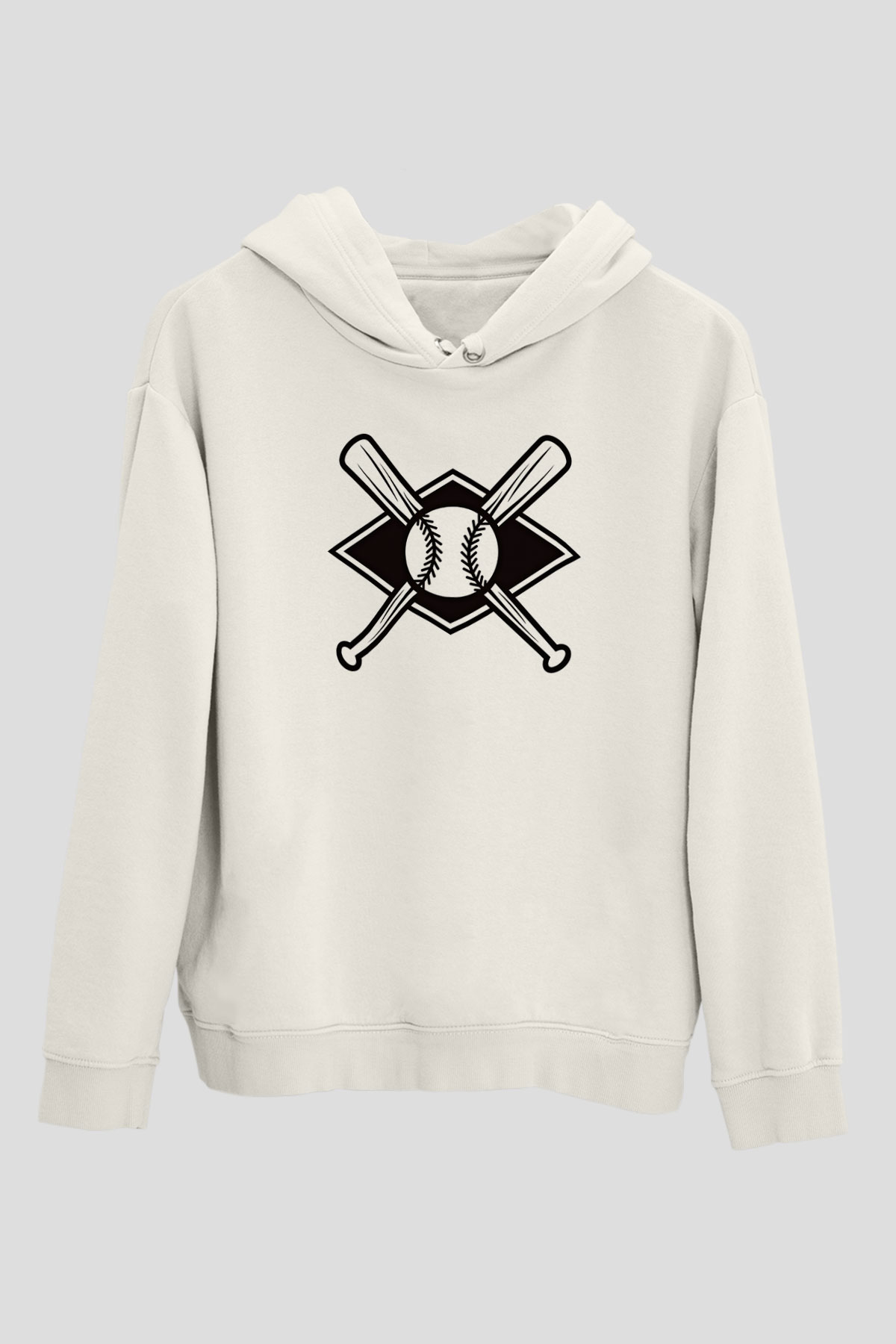 Beyzbol Baskılı Unisex Ekru Hoodie