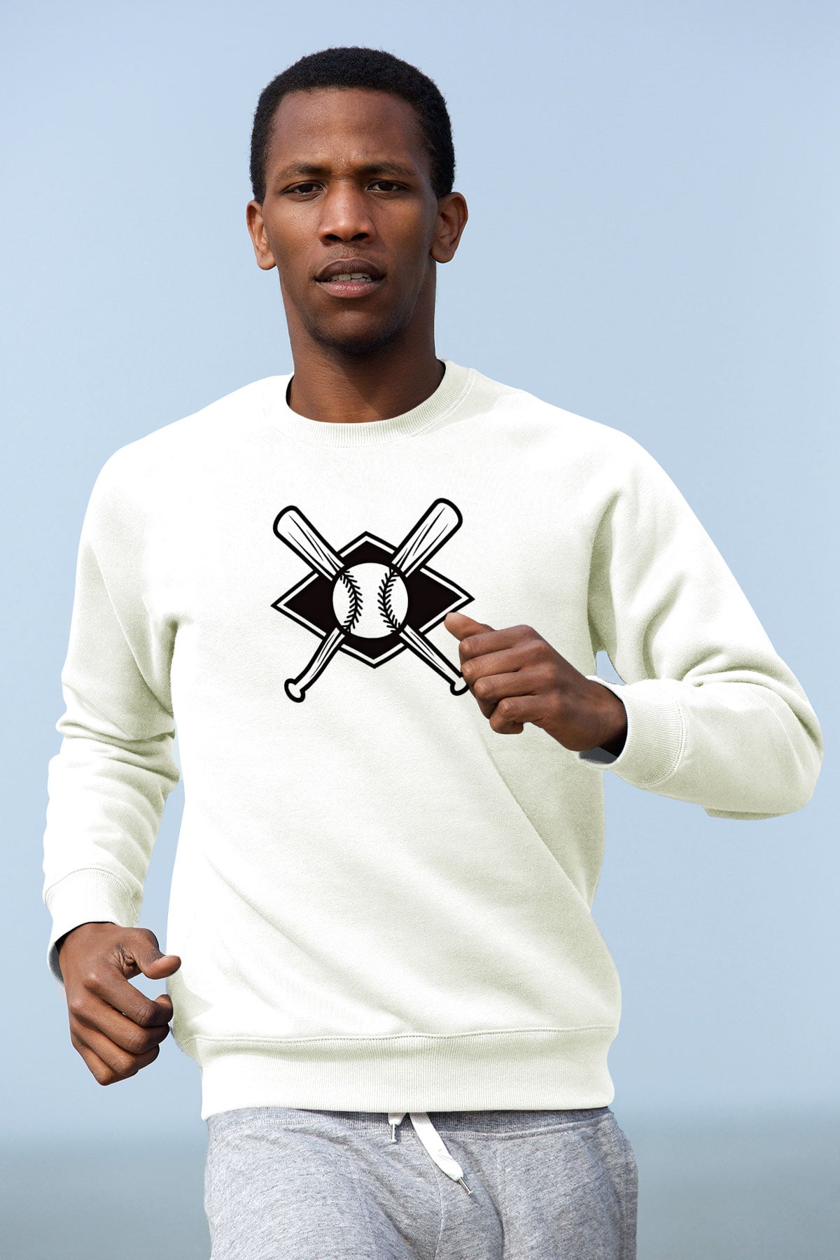 Beyzbol Baskılı Unisex Ekru Sweatshirt