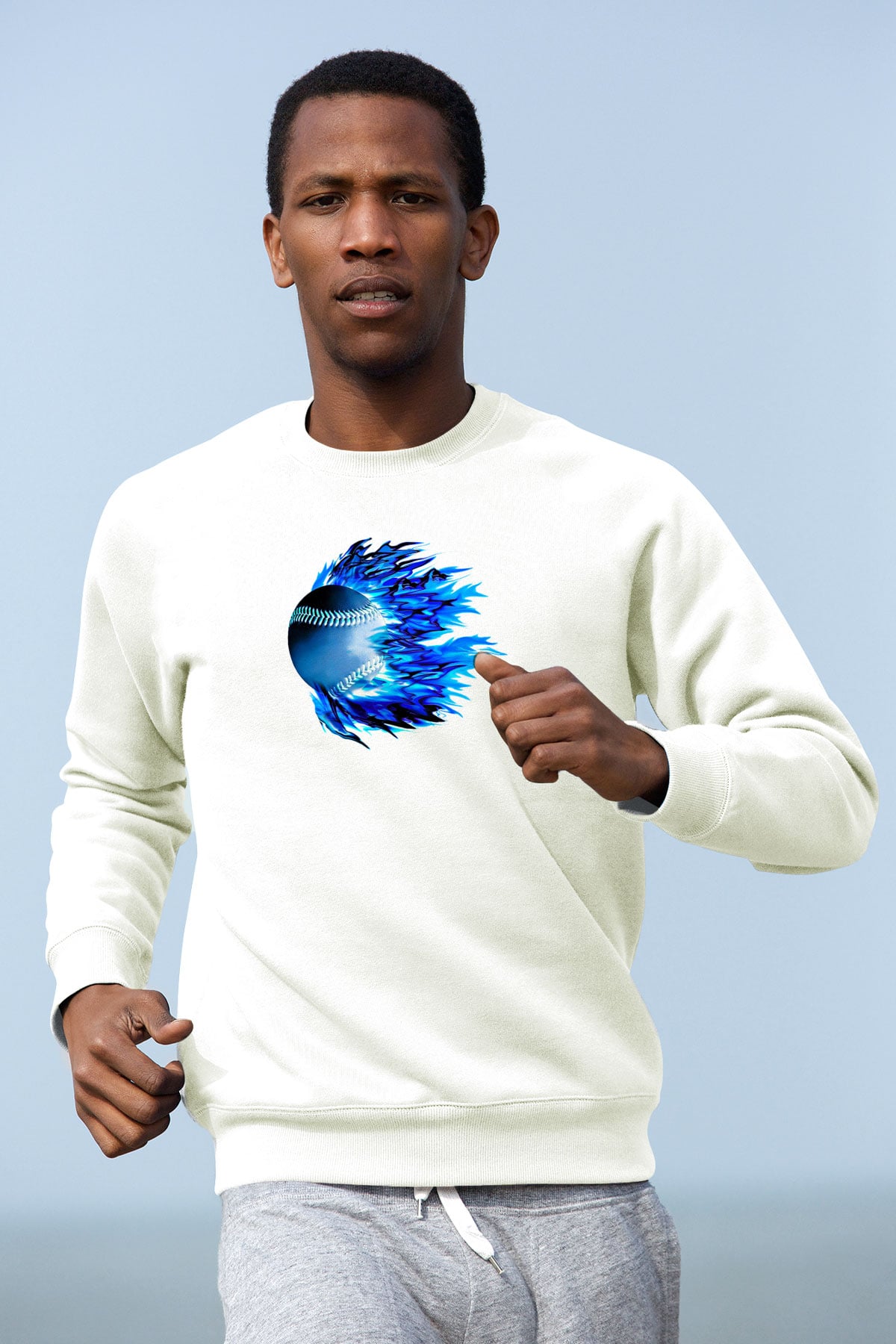 Beyzbol Baskılı Unisex Ekru Sweatshirt