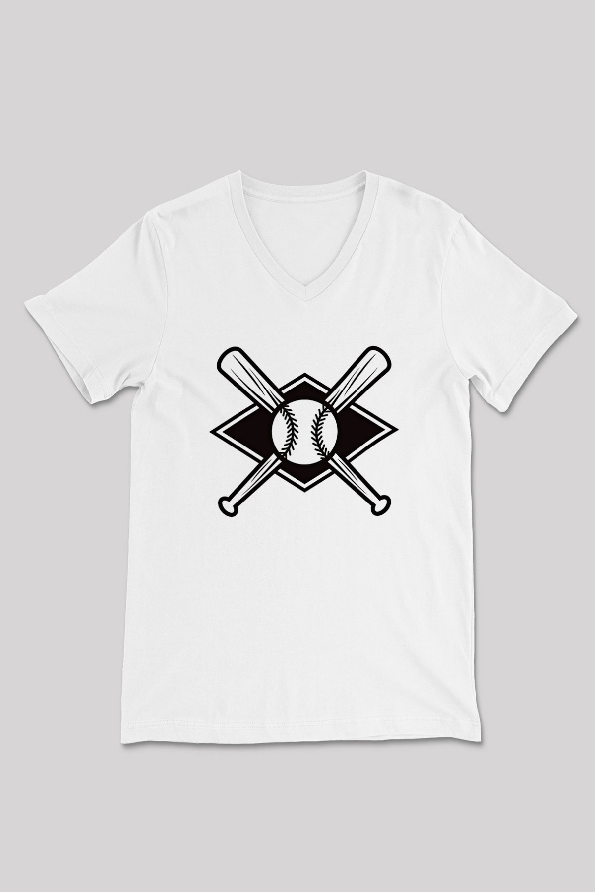 Beyzbol Baskılı Unisex V Yaka Tişört - Tshirt