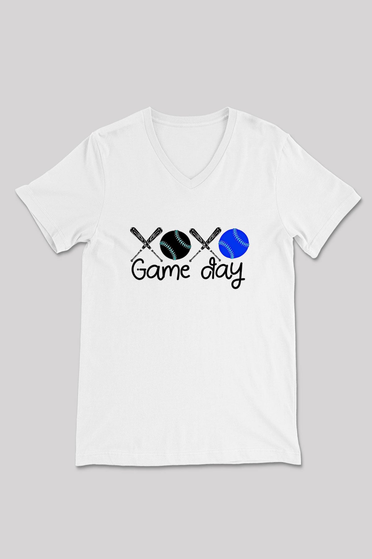 Beyzbol Baskılı Unisex V Yaka Tişört - Tshirt