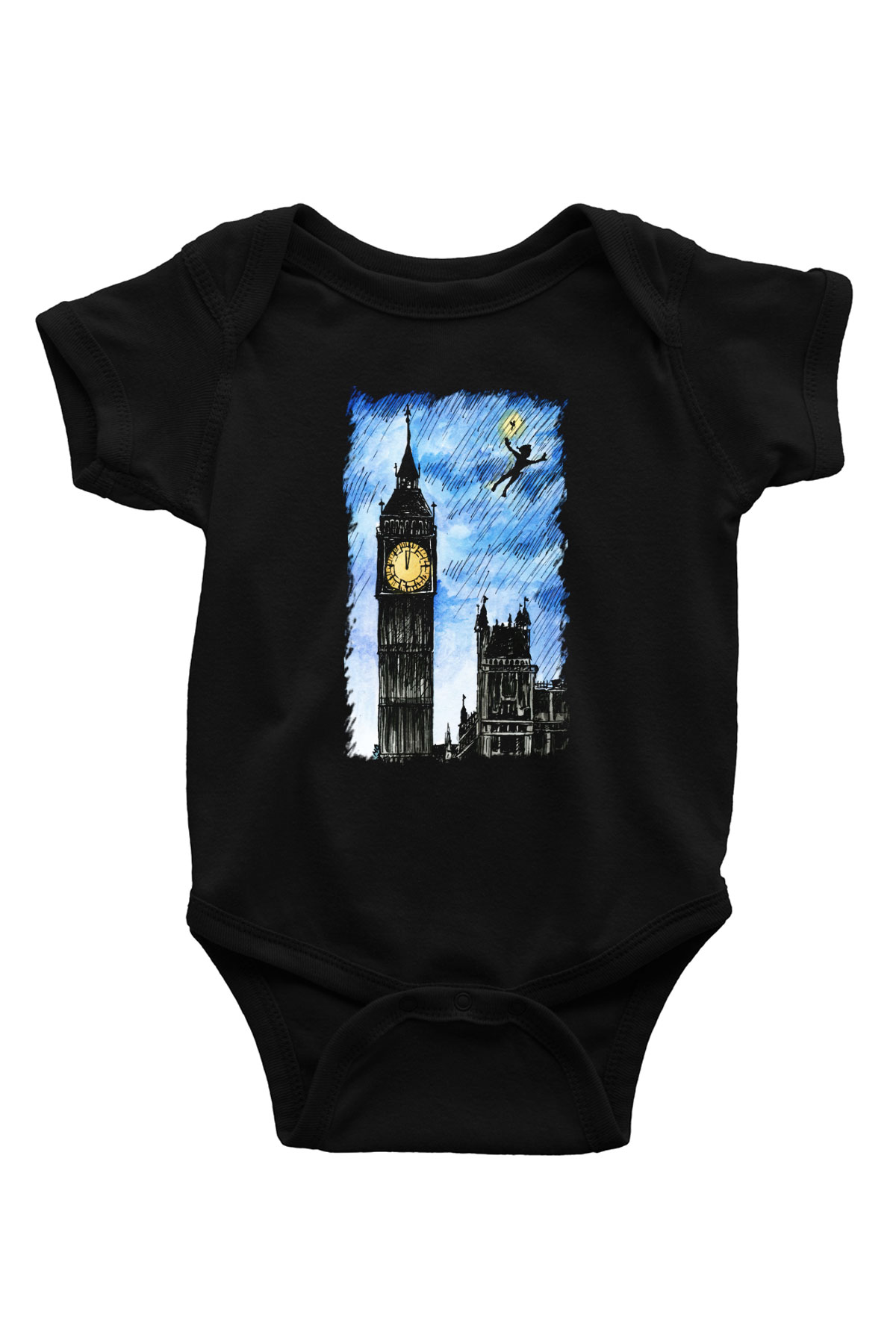 Big Ben Baskılı Siyah Bebek Body - Zıbın