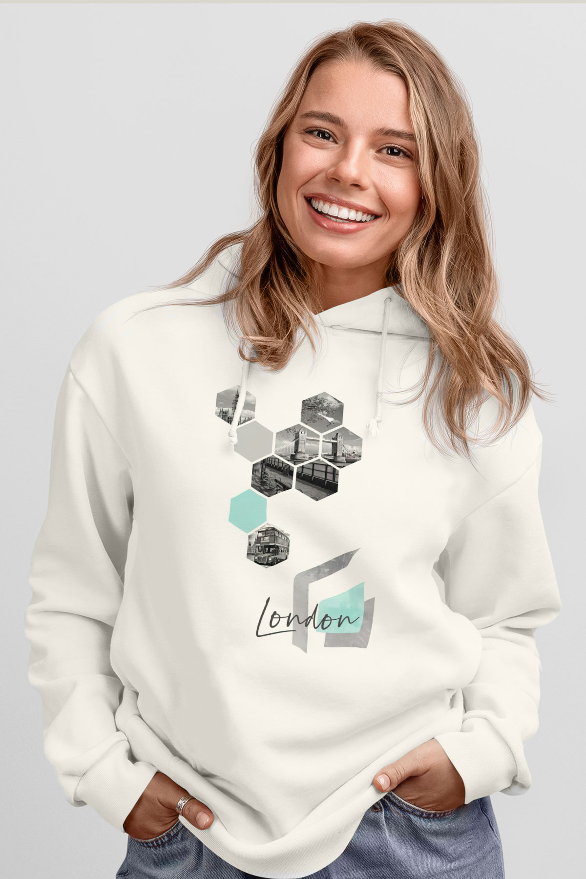 Big Ben Beyaz Unisex Hoodie