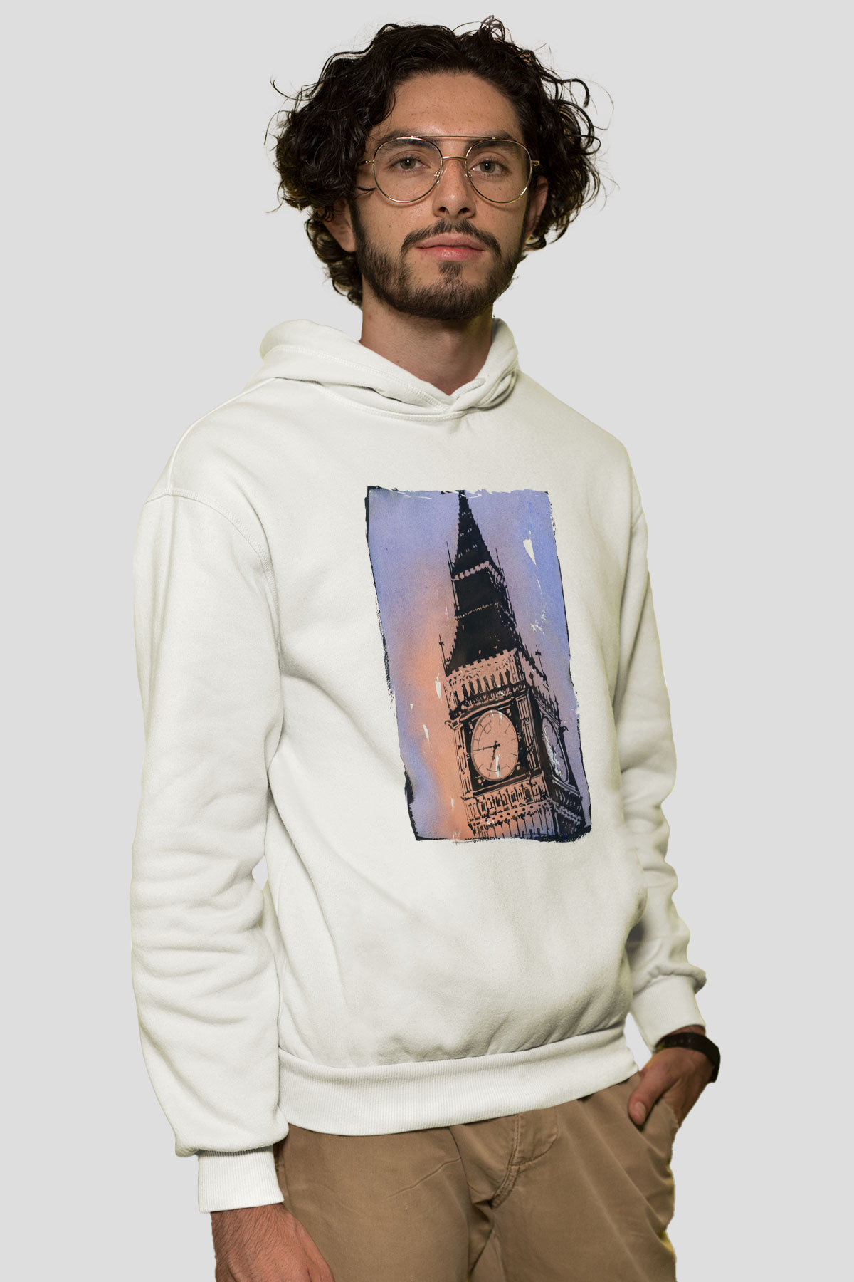 Big Ben Beyaz Unisex Hoodie