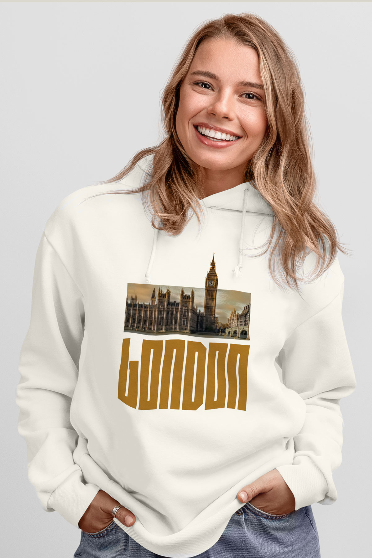 Big Ben Beyaz Unisex Hoodie
