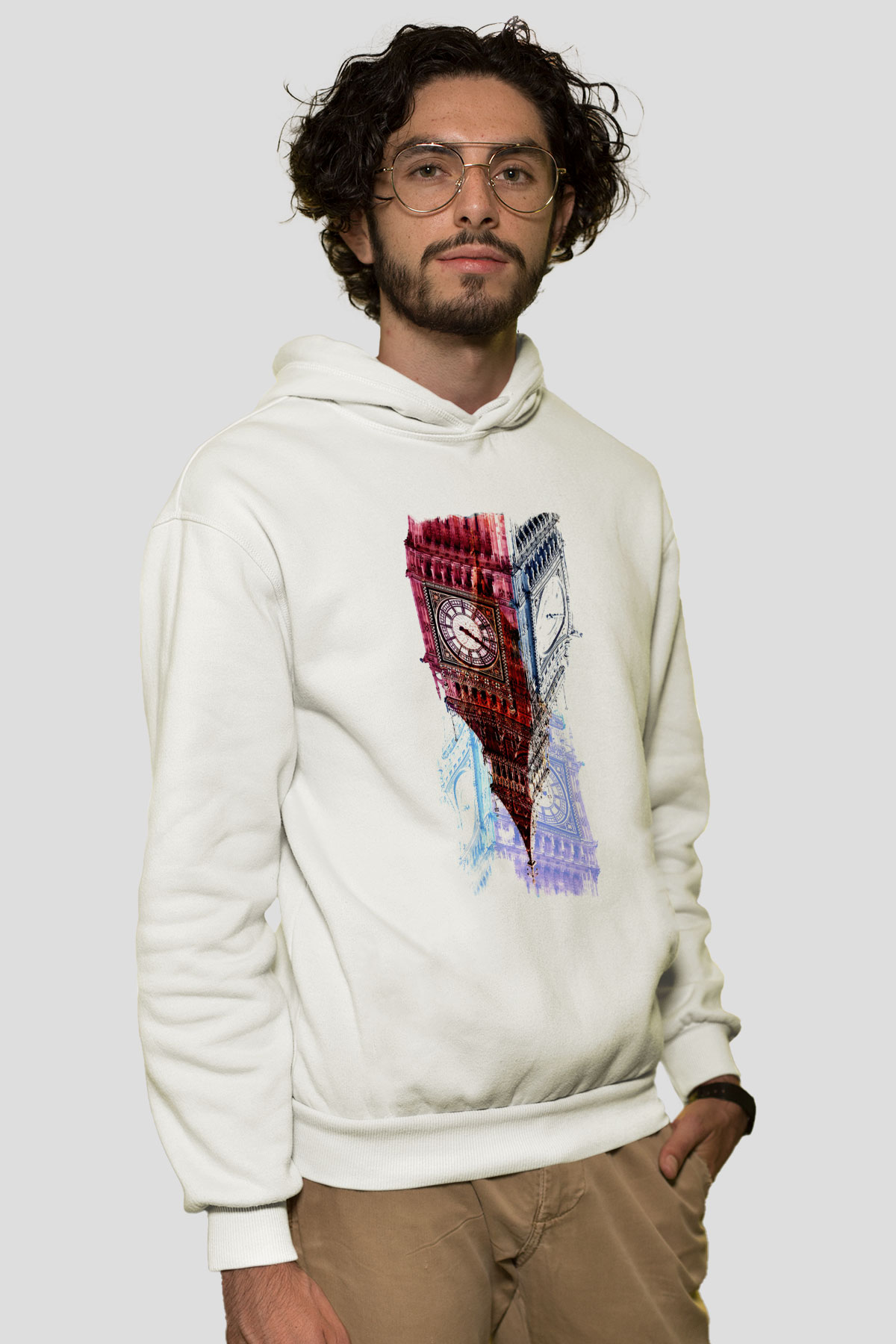 Big Ben Beyaz Unisex Kapşonlu Sweatshirt