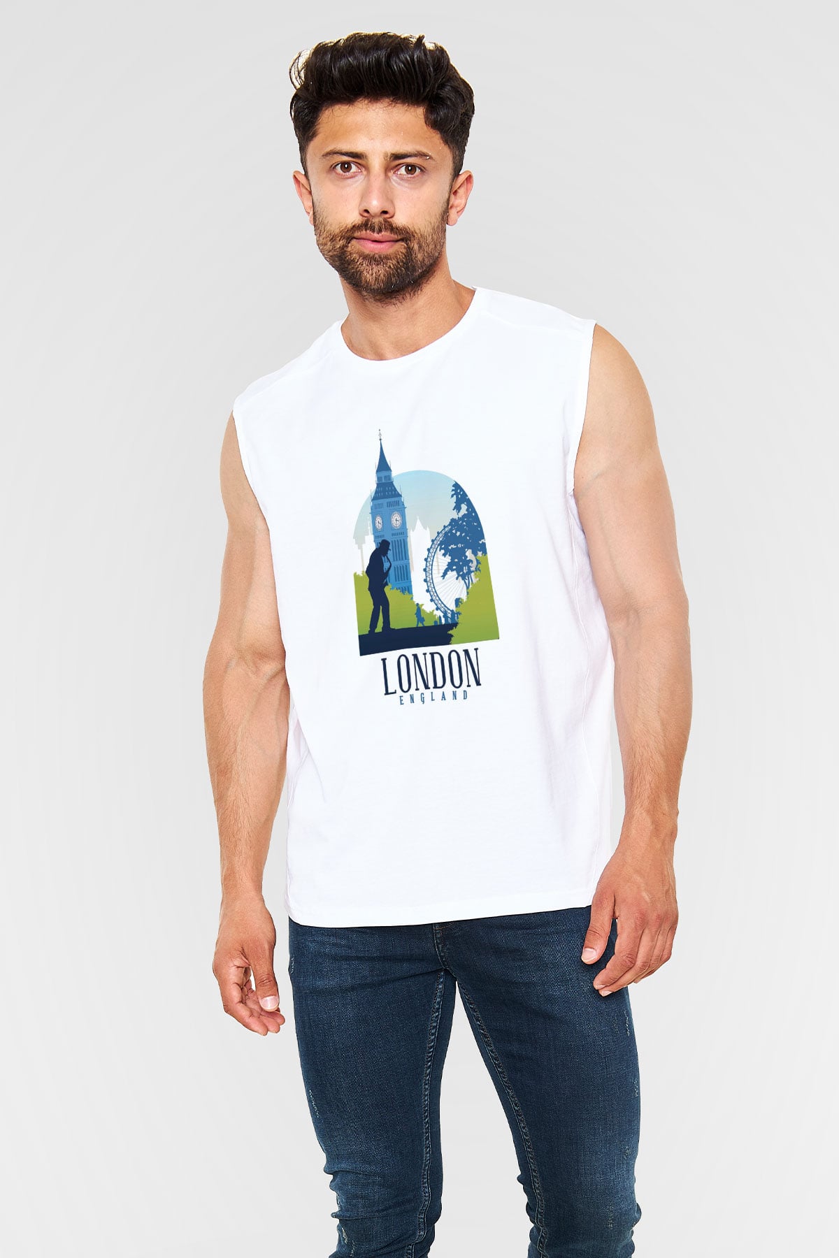 Big Ben Beyaz Unisex Kolsuz Tişört