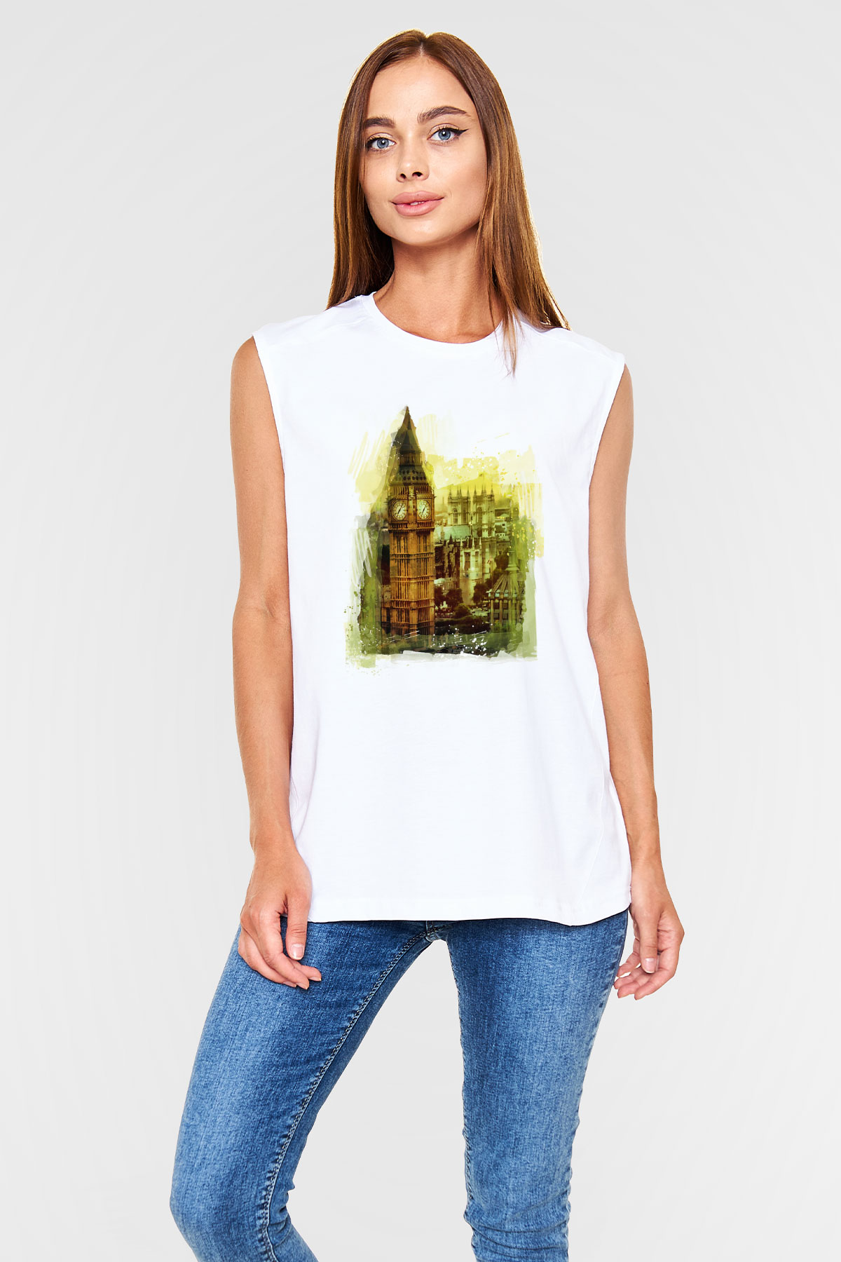 Big Ben Beyaz Unisex Kolsuz Tişört