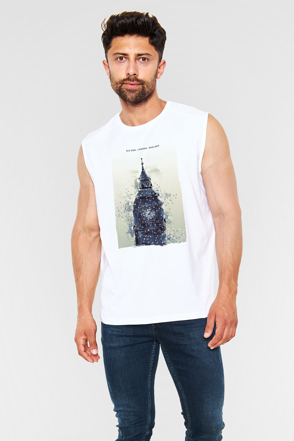 Big Ben Beyaz Unisex Kolsuz Tişört