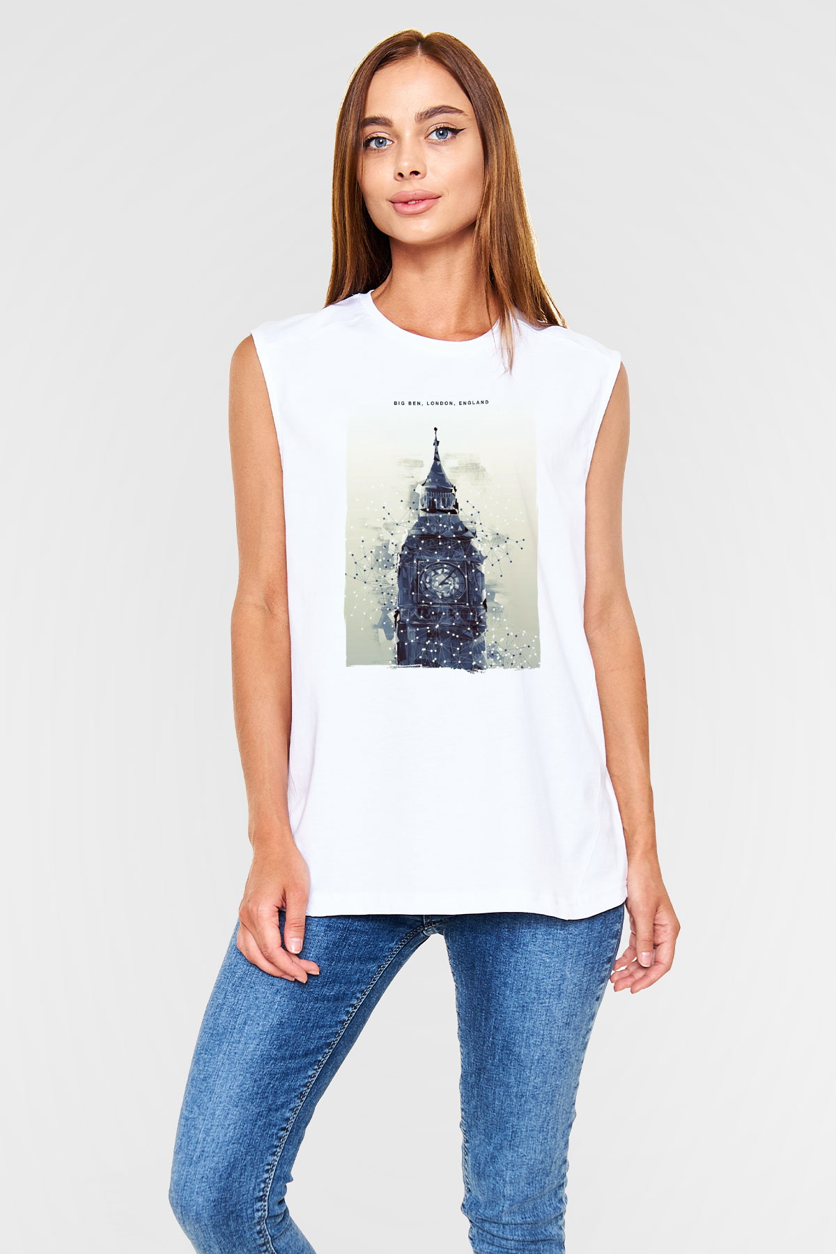Big Ben Beyaz Unisex Kolsuz Tişört