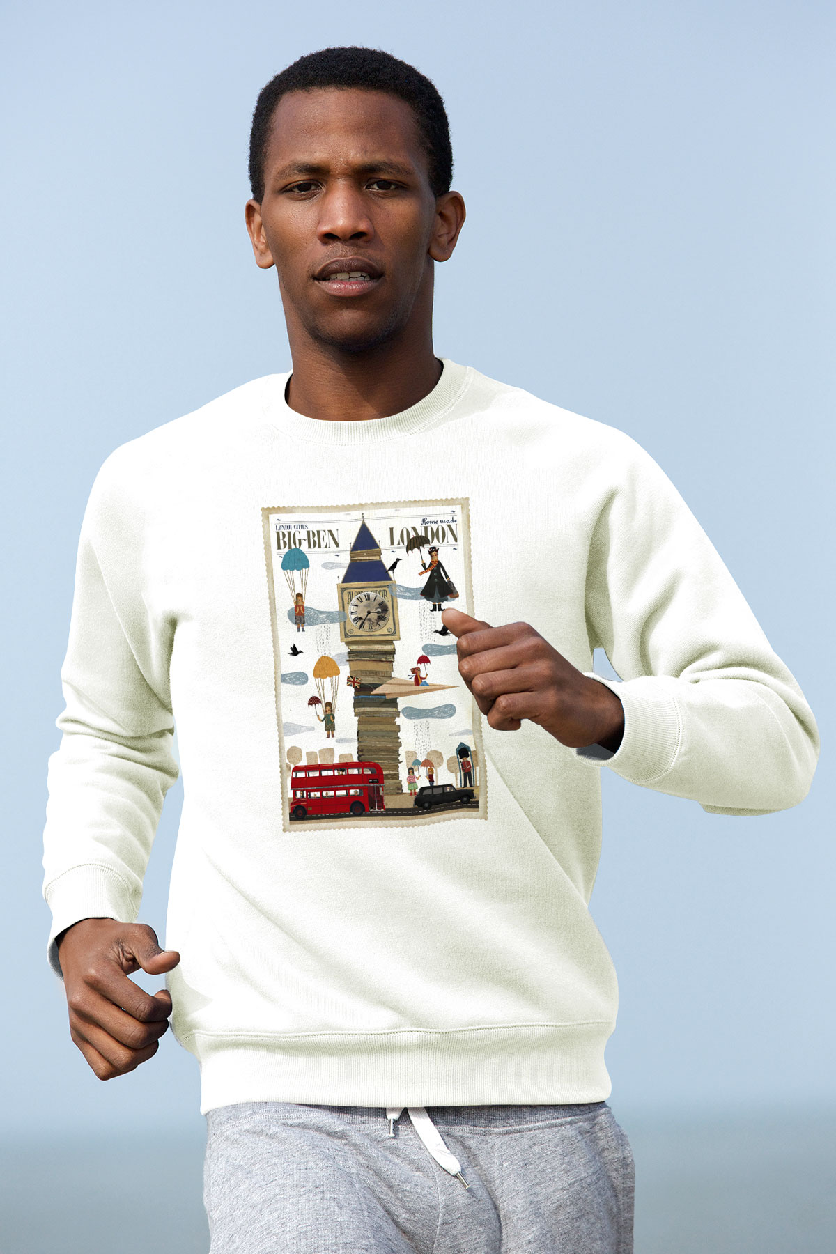 Big Ben Beyaz Unisex Sweatshirt
