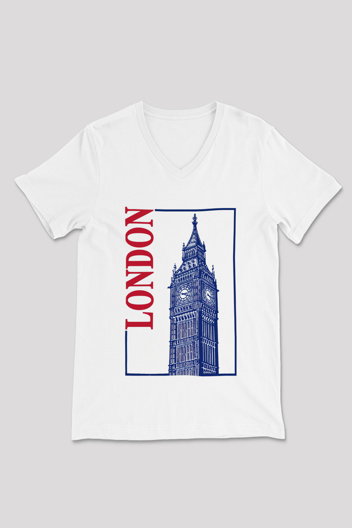 Big Ben Beyaz Unisex V Yaka Tişört