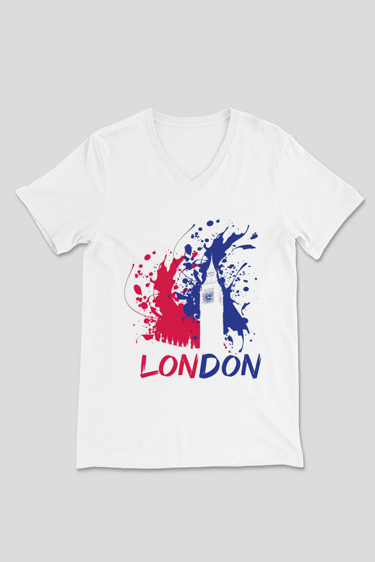 Big Ben Beyaz Unisex V Yaka Tişört