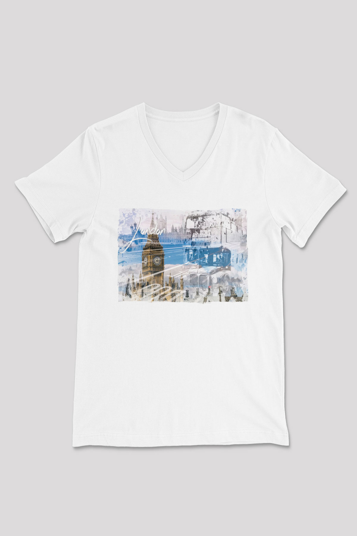 Big Ben Beyaz Unisex V Yaka Tişört