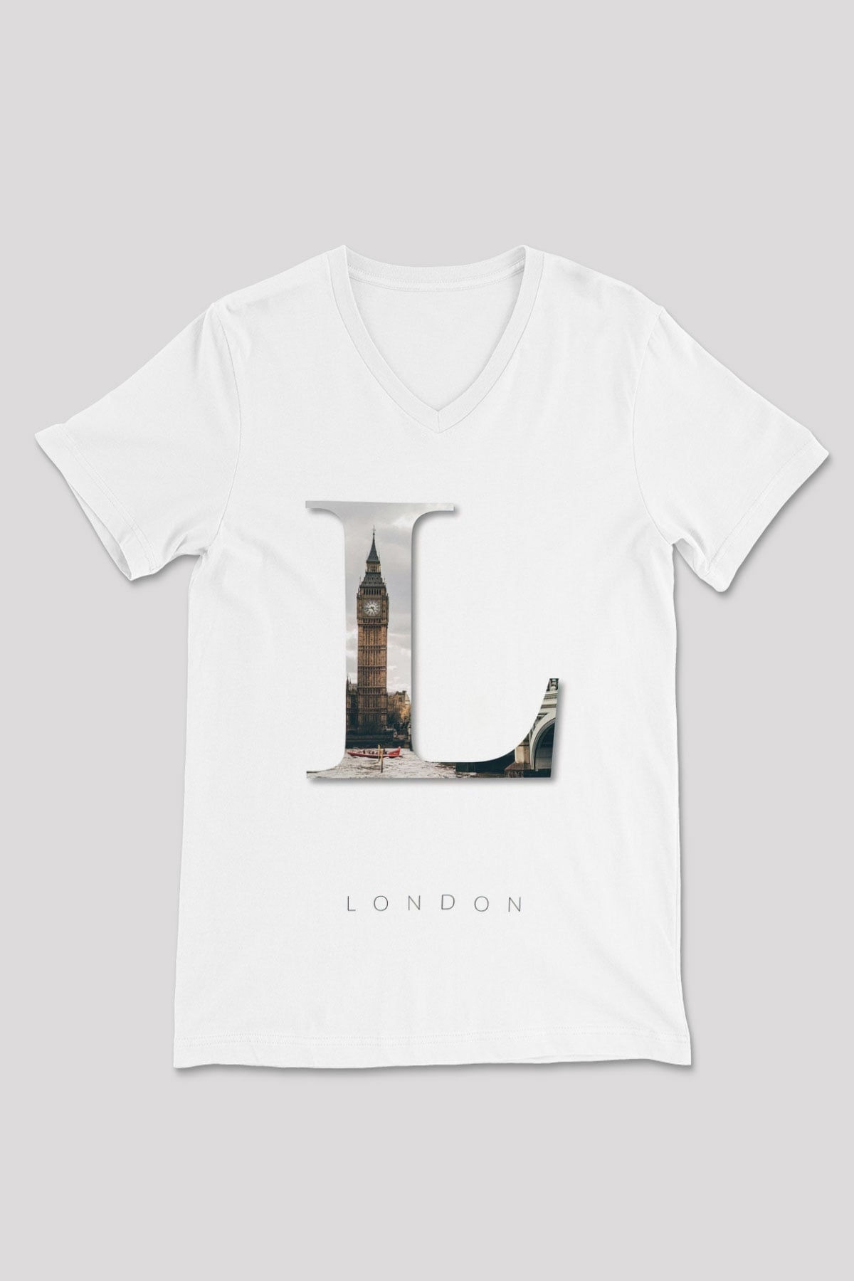 Big Ben Beyaz Unisex V Yaka Tişört