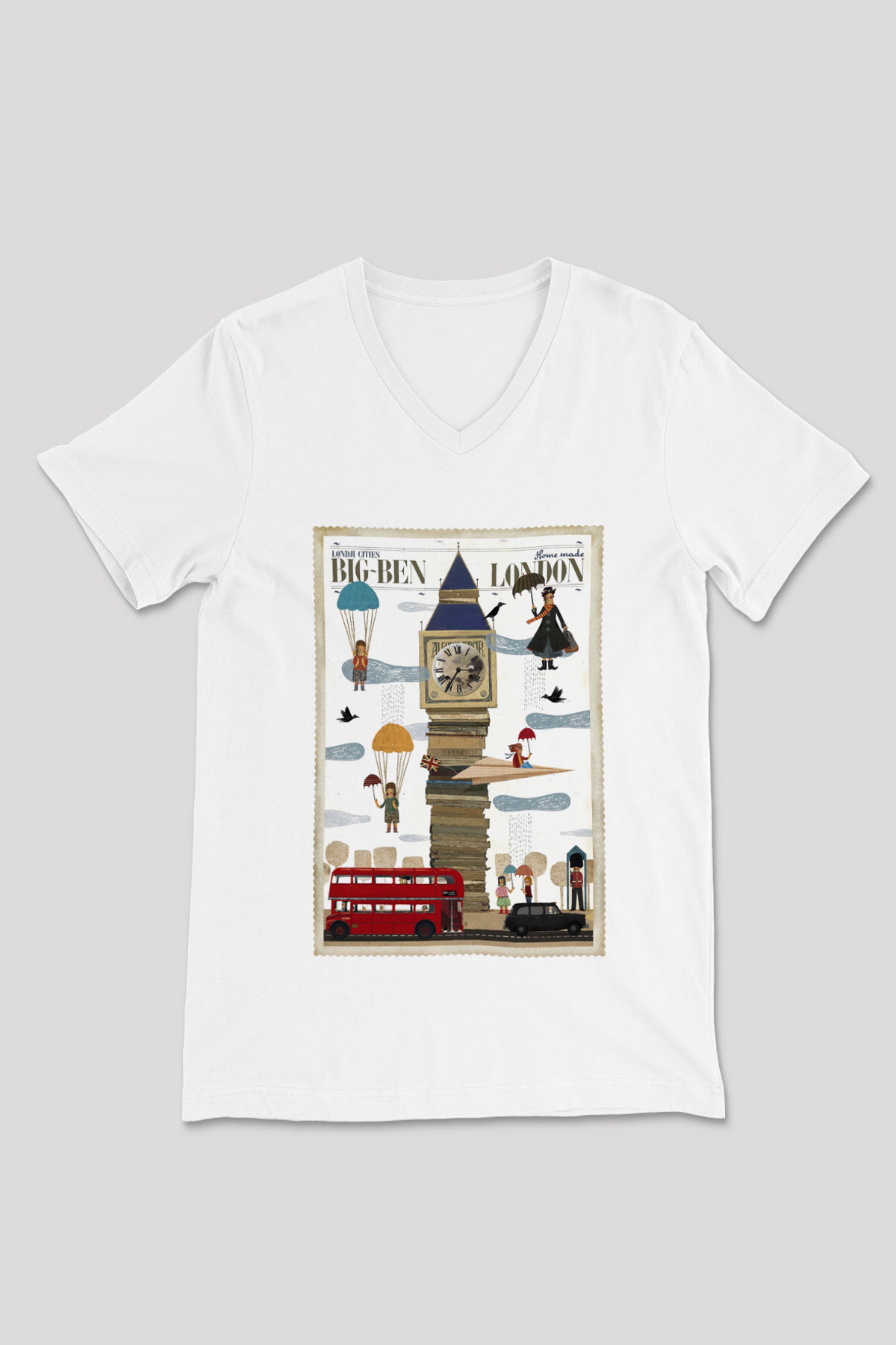 Big Ben Beyaz Unisex V Yaka Tişört T-Shirt