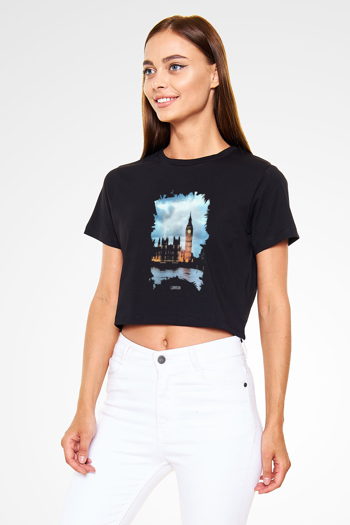 Big Ben Siyah  Crop Top Tişört