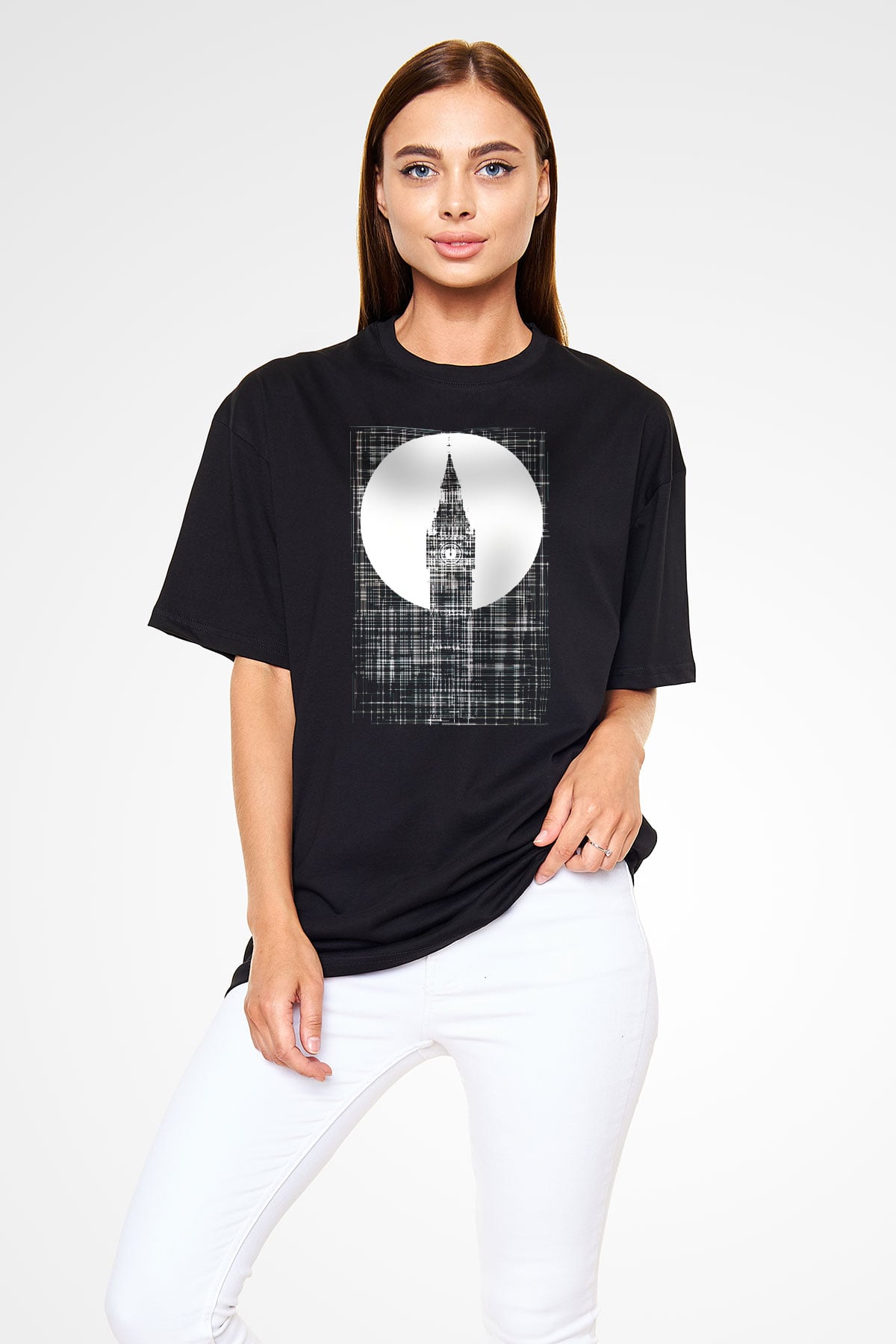 Big Ben Siyah Oversize Tişört Oversize T-shirt - TişörtFabrikası