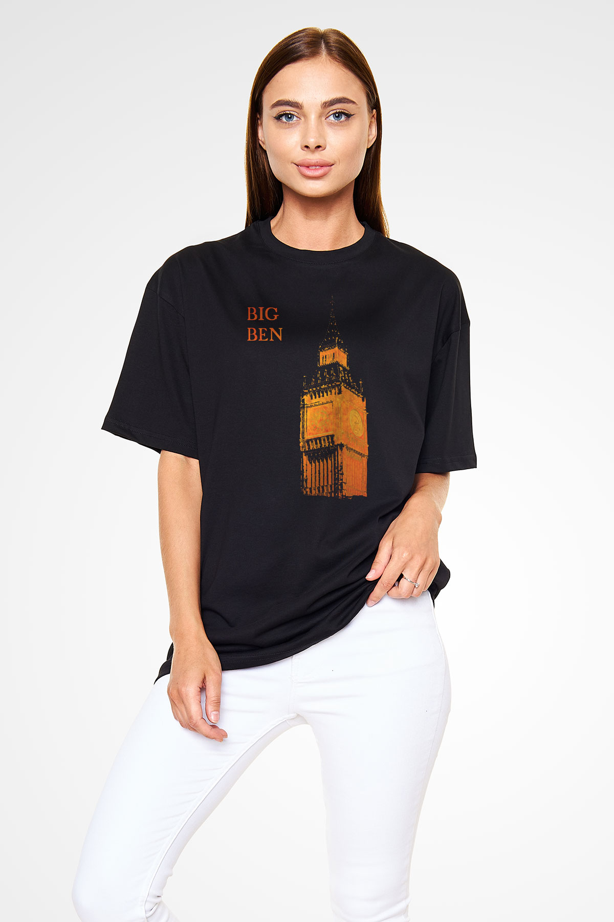 Big Ben Siyah Oversize Tişört Oversize T-shirt - TişörtFabrikası