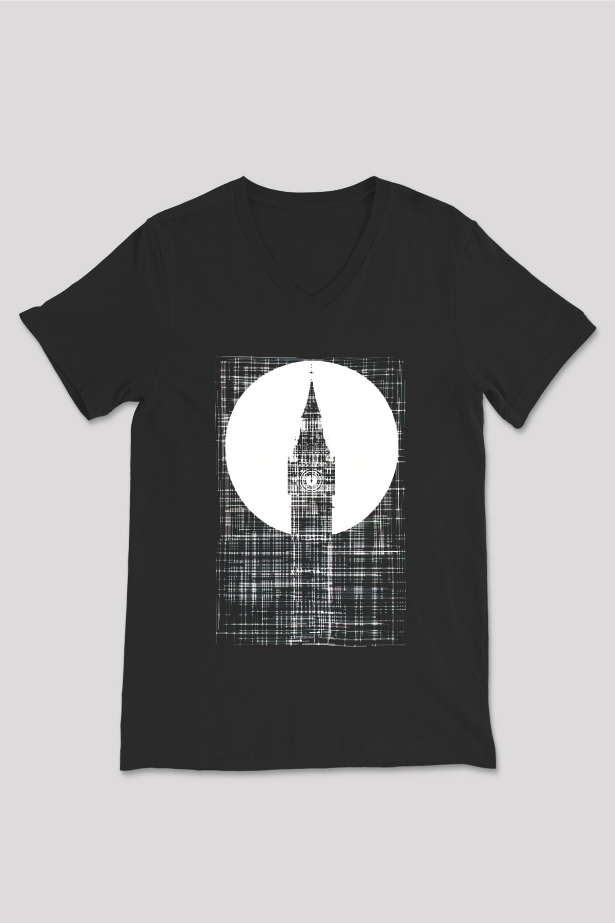 Big Ben Siyah Unisex V Yaka Tişört