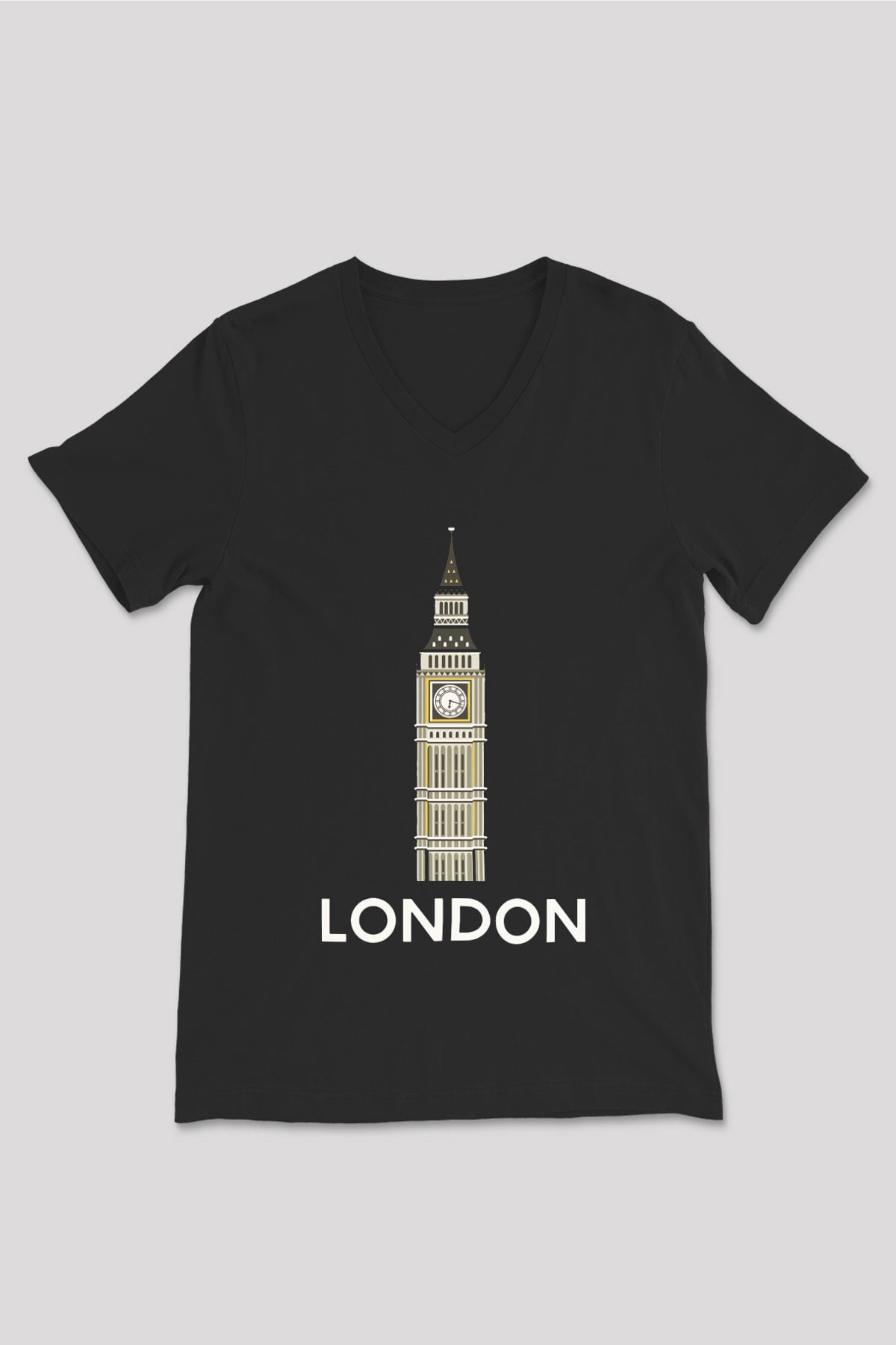 Big Ben Siyah Unisex V Yaka Tişört T-Shirt