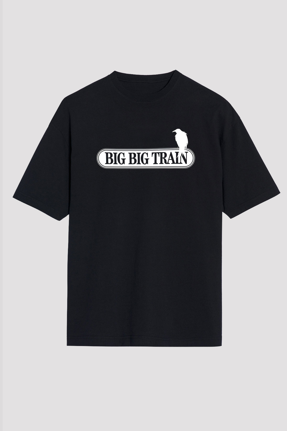 Big Big Train Baskılı Unisex Siyah Oversize Tişört - Tshirt