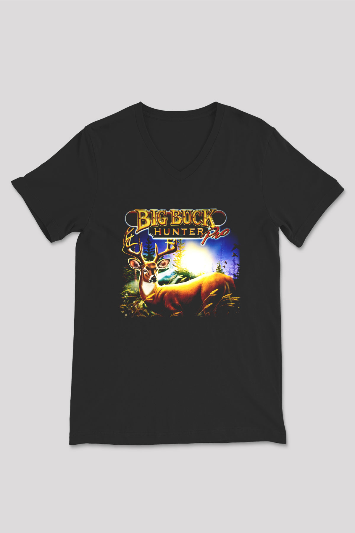 Big Buck Hunter Siyah Unisex V Yaka Tişört T-Shirt