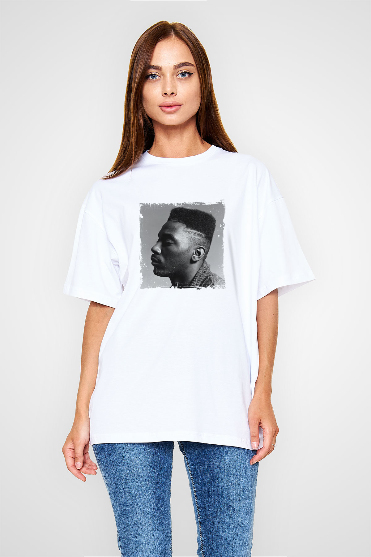 Big Daddy Kane Baskılı Oversize Beyaz Tişört