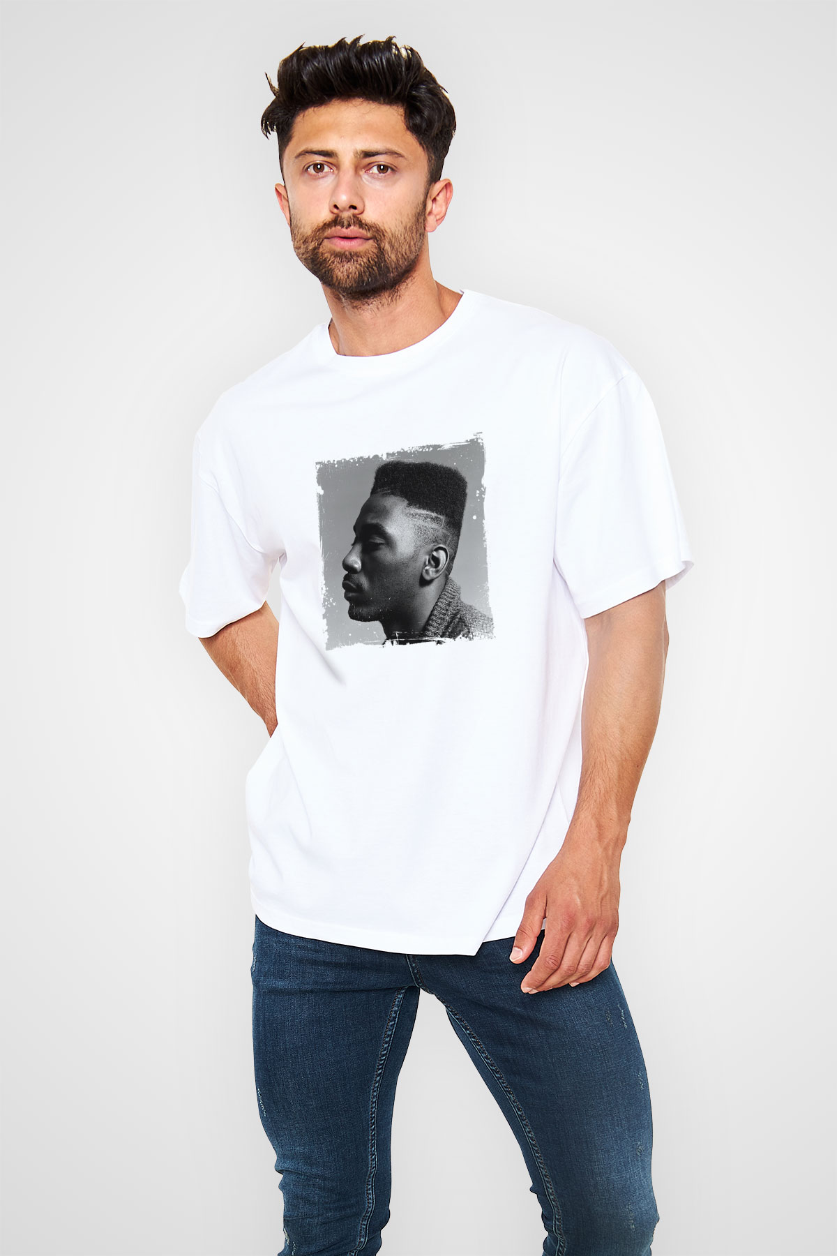 Big Daddy Kane Baskılı Oversize Beyaz Tişört