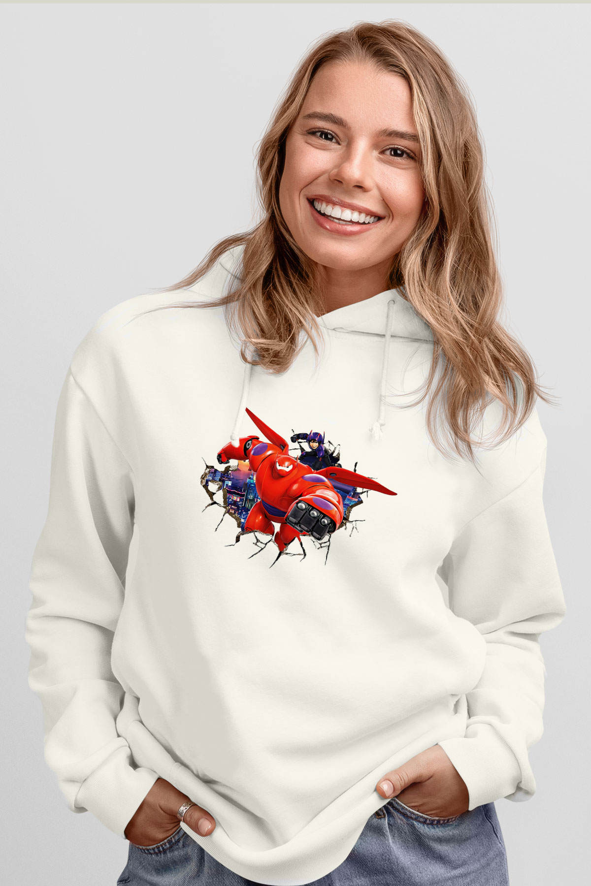 Big Hero Beyaz Unisex Hoodie