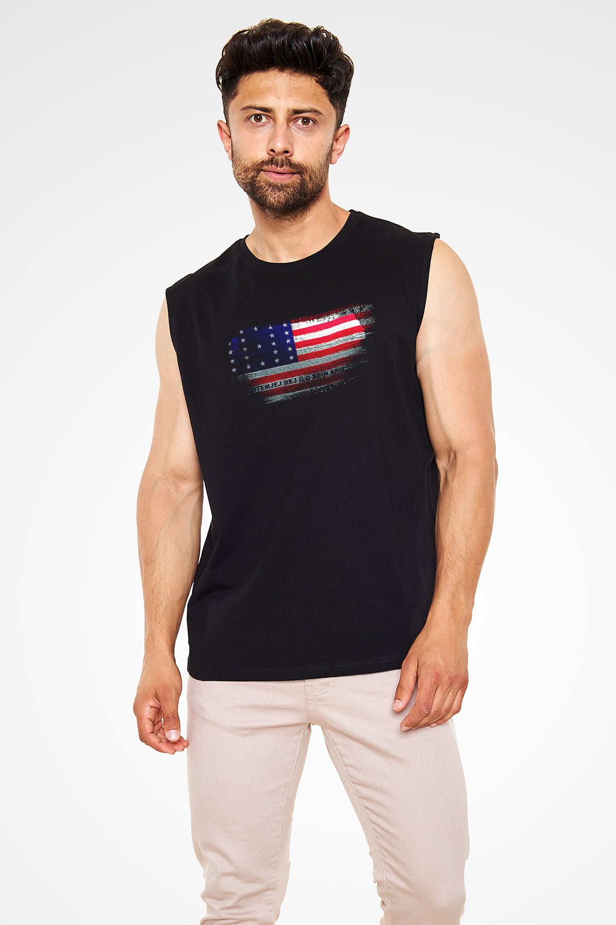 Bikini Atolü - Bikini Atoll Bayrağı Baskılı Unisex Siyah Kolsuz Tişört