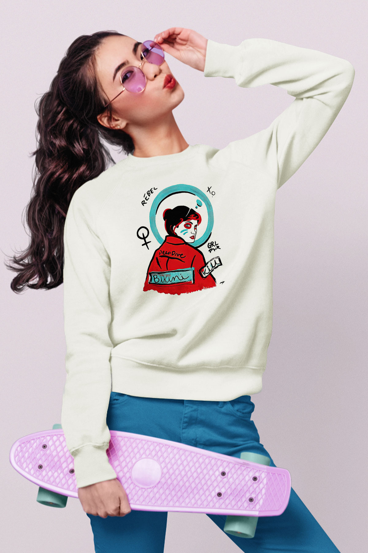Bikini Kill Baskılı Beyaz Unisex Sweatshirt
