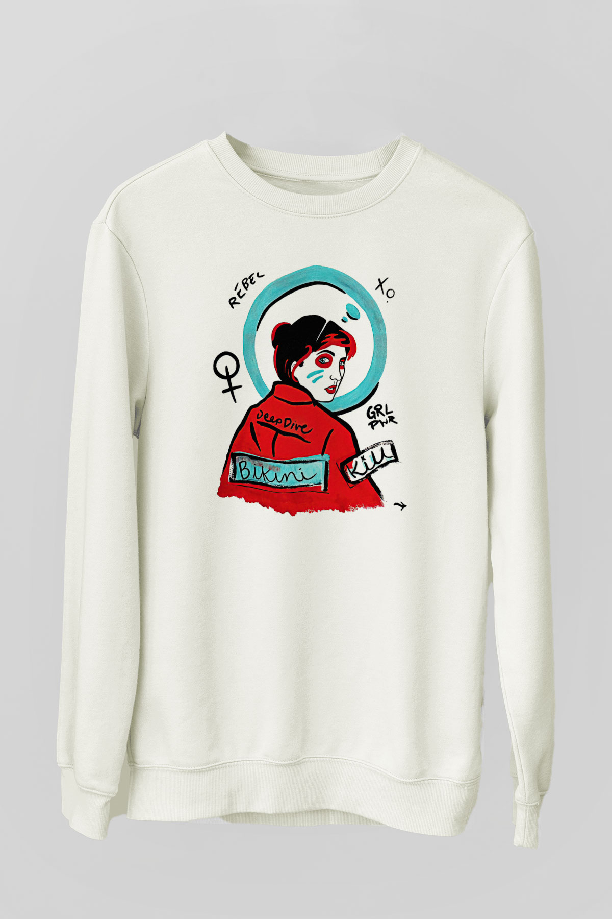 Bikini Kill Baskılı Beyaz Unisex Sweatshirt