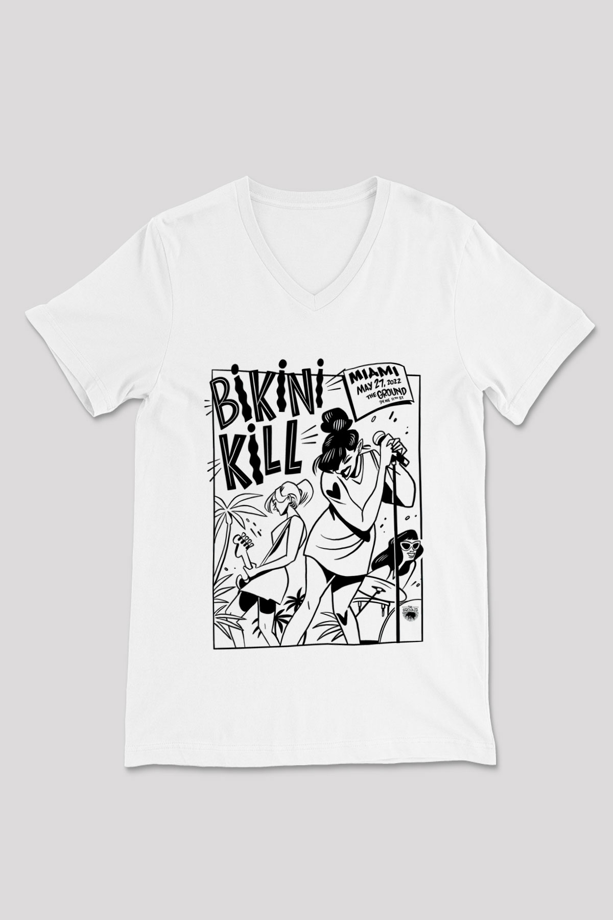 Bikini Kill Baskılı Beyaz Unisex V Yaka Tişört - Tshirt