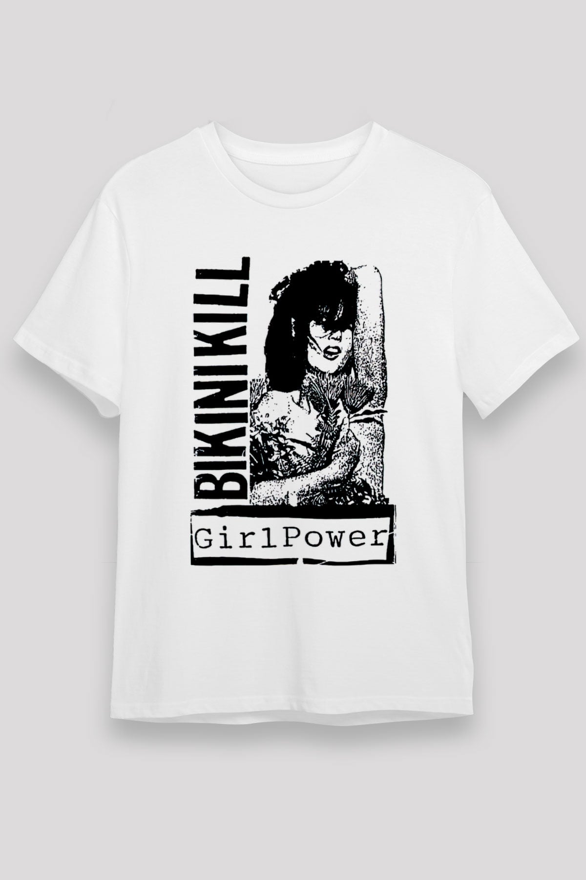 Bikini Kill Baskılı Unisex Beyaz Tişört - Tshirt