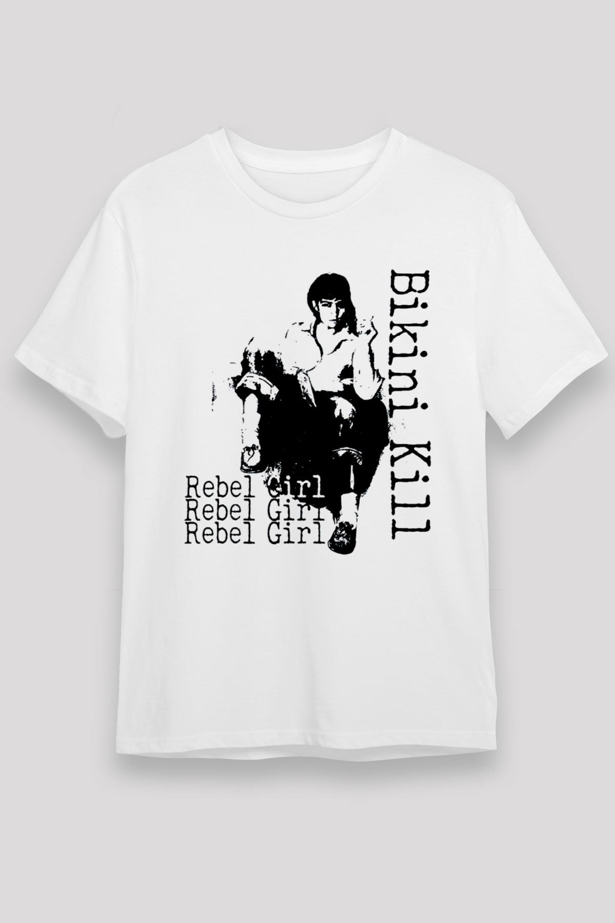 Bikini Kill Baskılı Unisex Beyaz Tişört - Tshirt