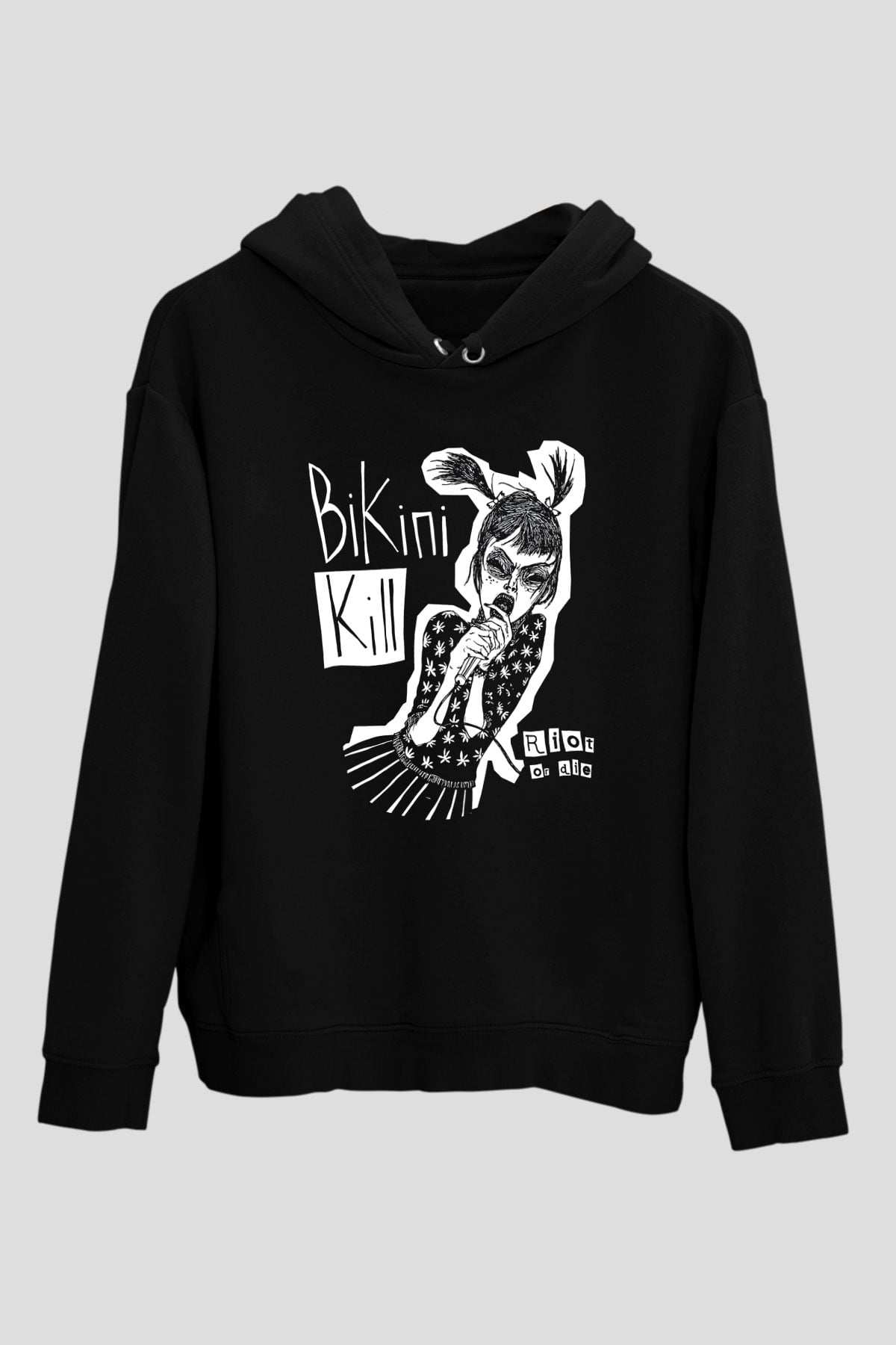 Bikini Kill Baskılı Unisex Siyah Kapüşonlu Sweatshirt