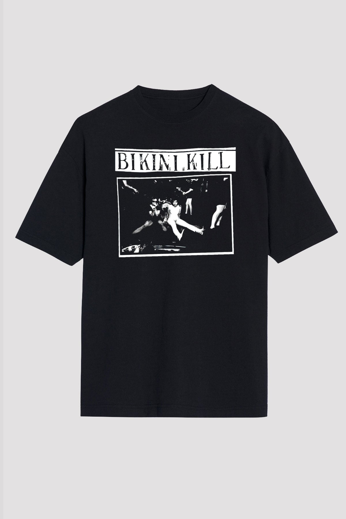 Bikini Kill Baskılı Unisex Siyah Oversize Tişört - Tshirt