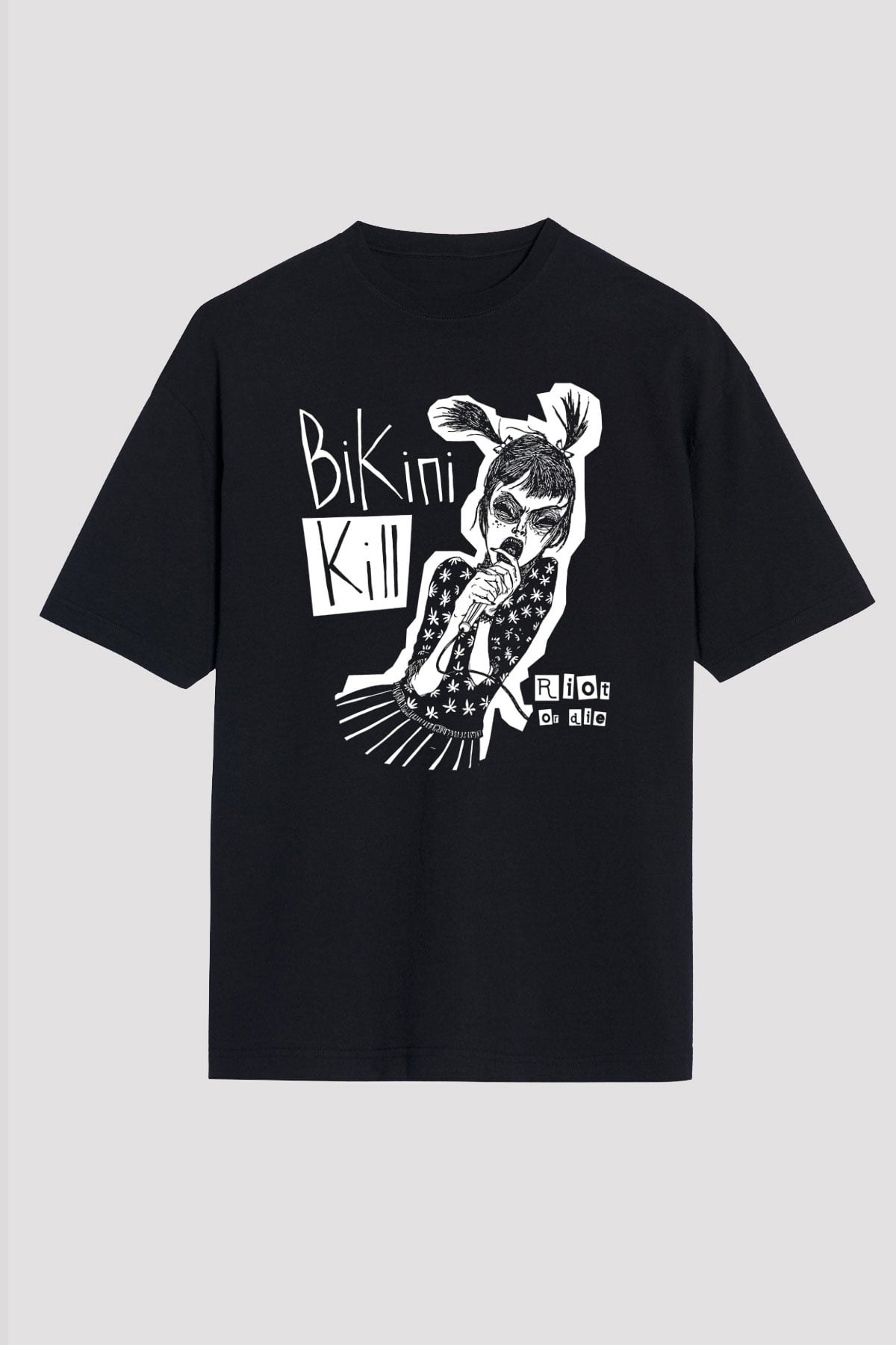 Bikini Kill Baskılı Unisex Siyah Oversize Tişört - Tshirt