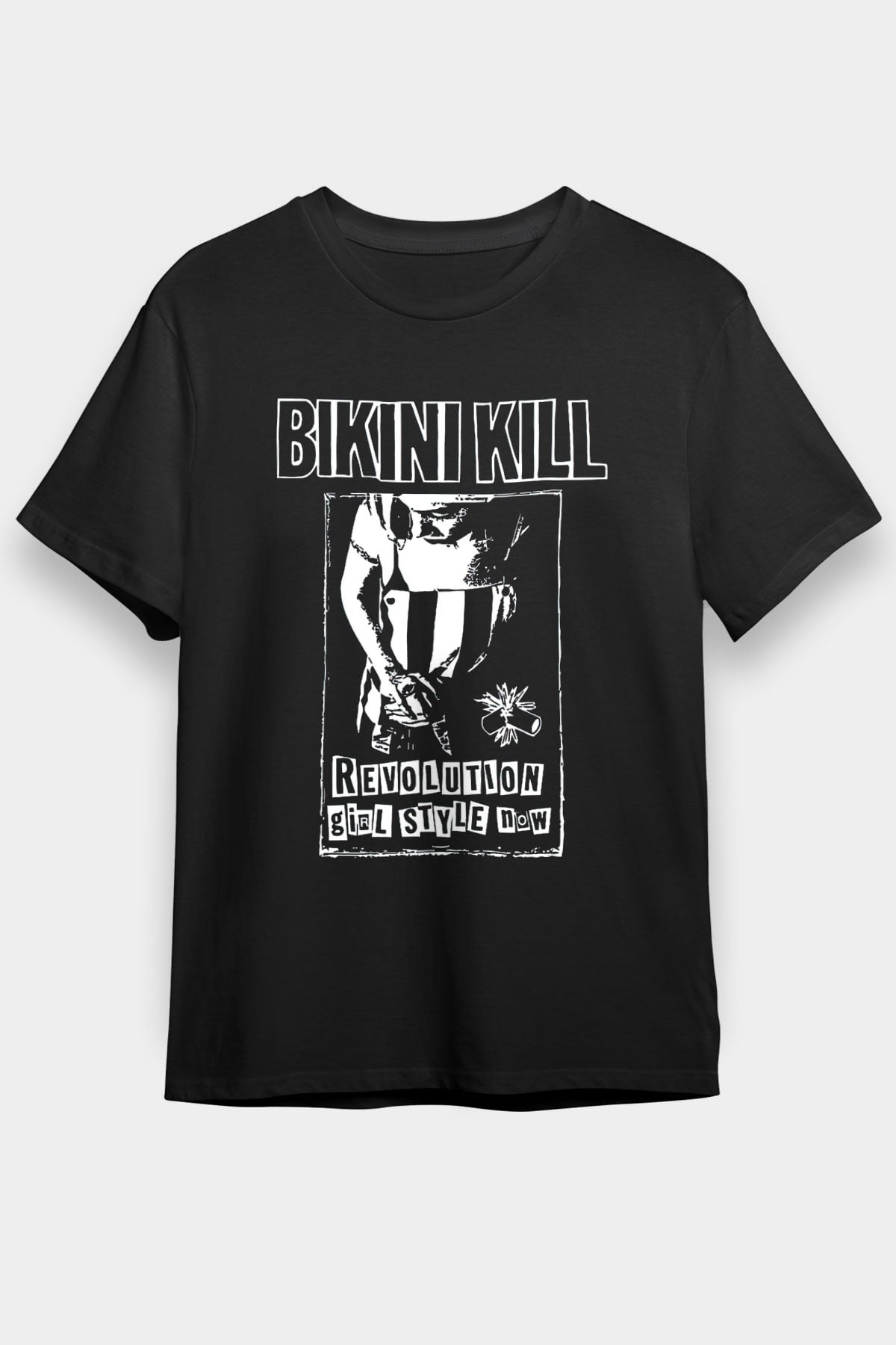 Bikini Kill Baskılı Unisex Siyah Tişört - Tshirt