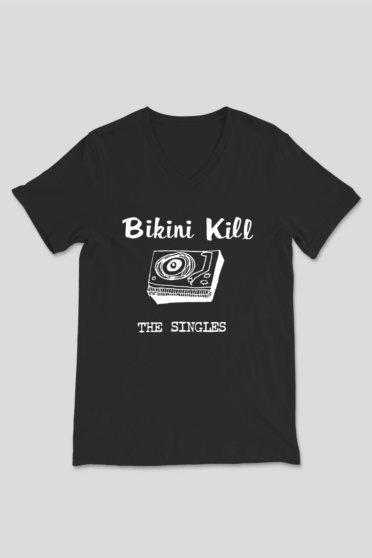 Bikini Kill Baskılı Unisex Siyah V Yaka Tişört - Tshirt