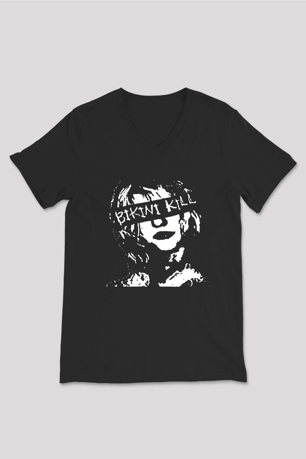 Bikini Kill Baskılı Unisex Siyah V Yaka Tişört - Tshirt