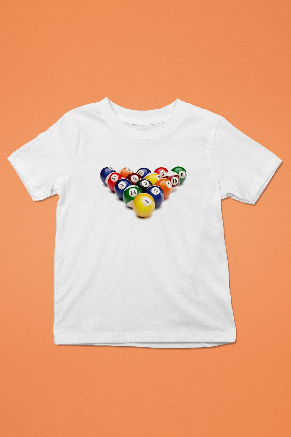 Bilardo Baskılı Beyaz Unisex Çocuk Tişört