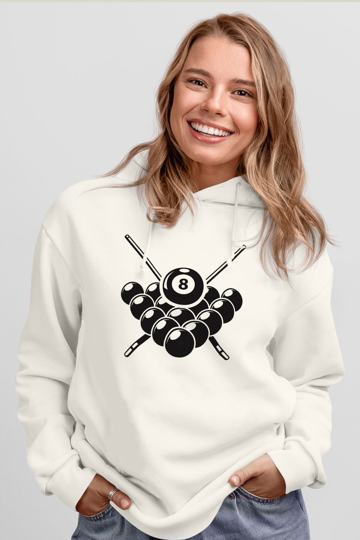 Bilardo Beyaz Unisex Hoodie