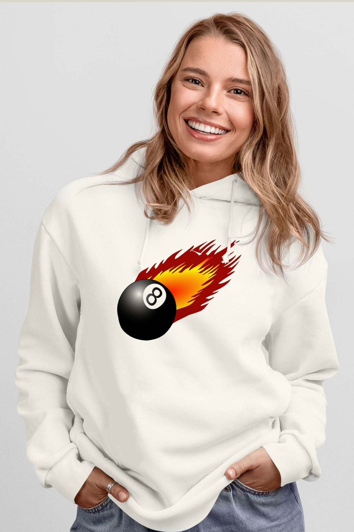 Bilardo Beyaz Unisex Kapüşonlu Sweatshirt