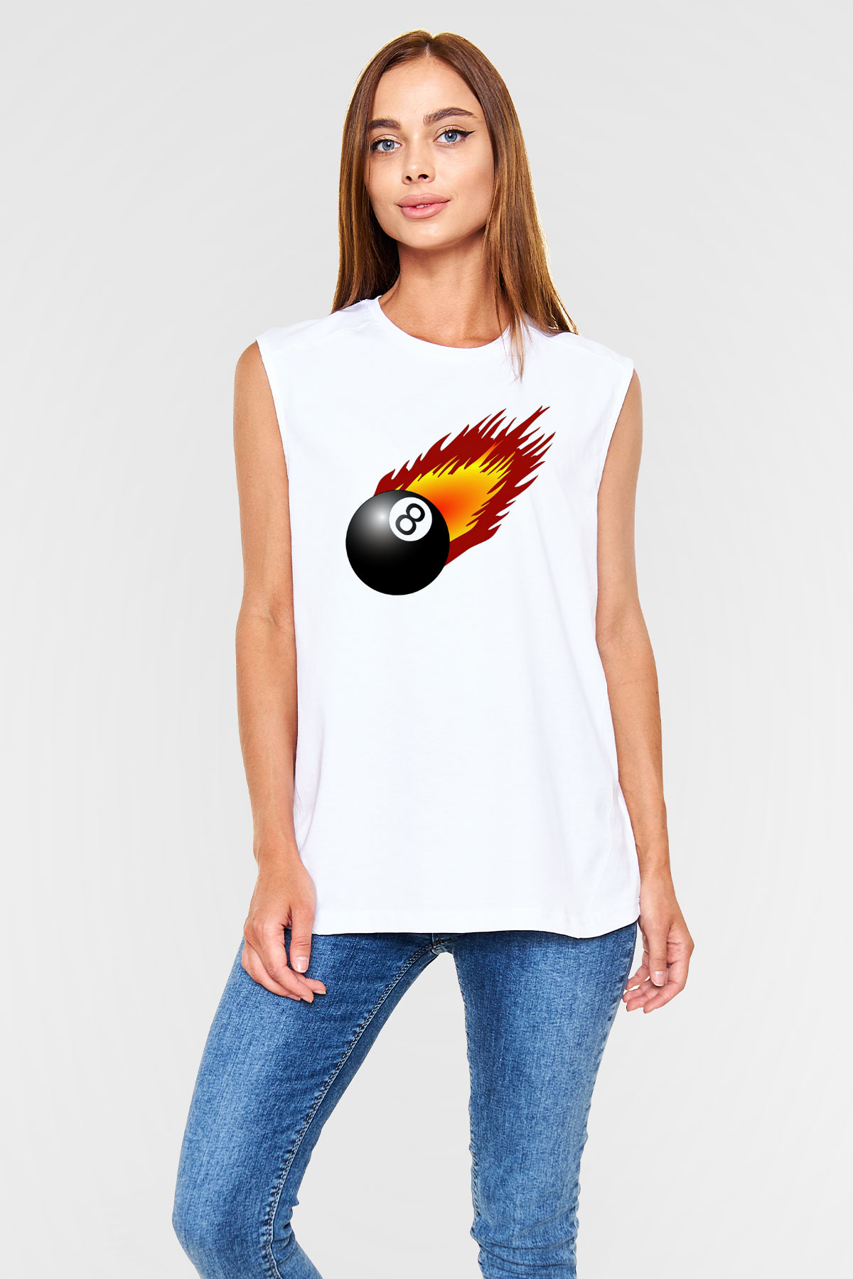 Bilardo Beyaz Unisex Kolsuz Tişört