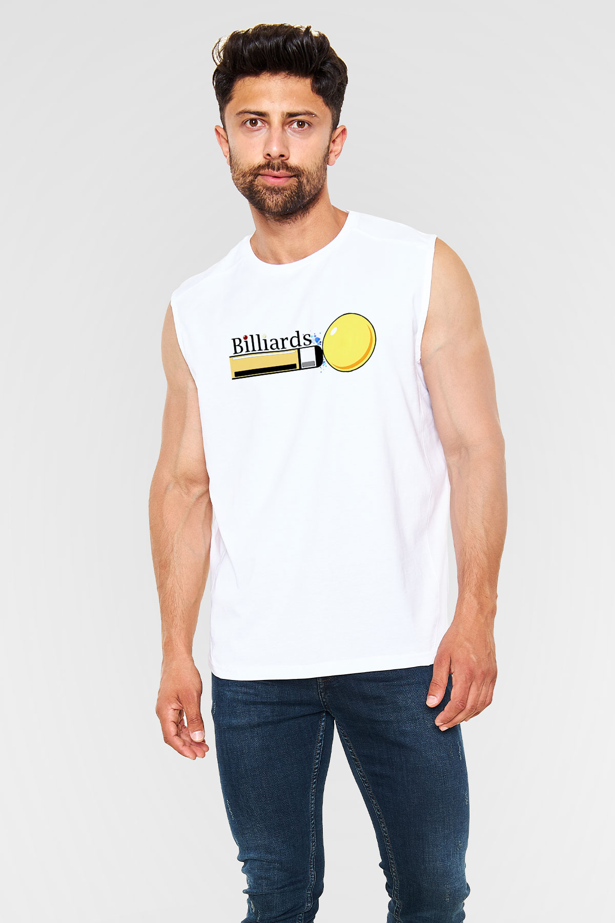 Bilardo Beyaz Unisex Kolsuz Tişört