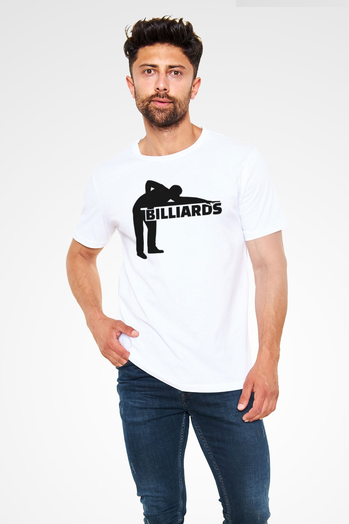 Bilardo Beyaz Unisex Tişört T-Shirt - TişörtFabrikası